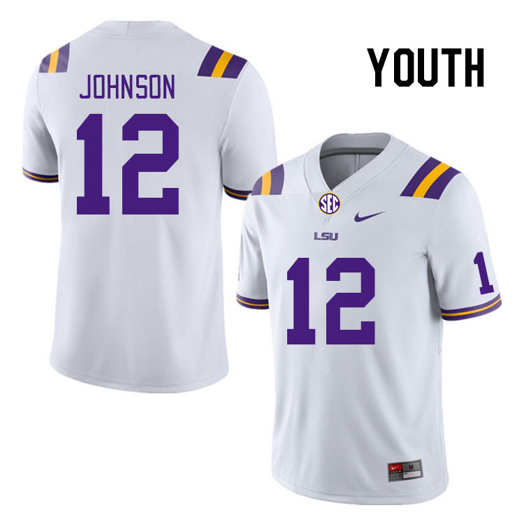 Youth #12 JK Johnson LSU Tigers College Football Jerseys Stitched-White